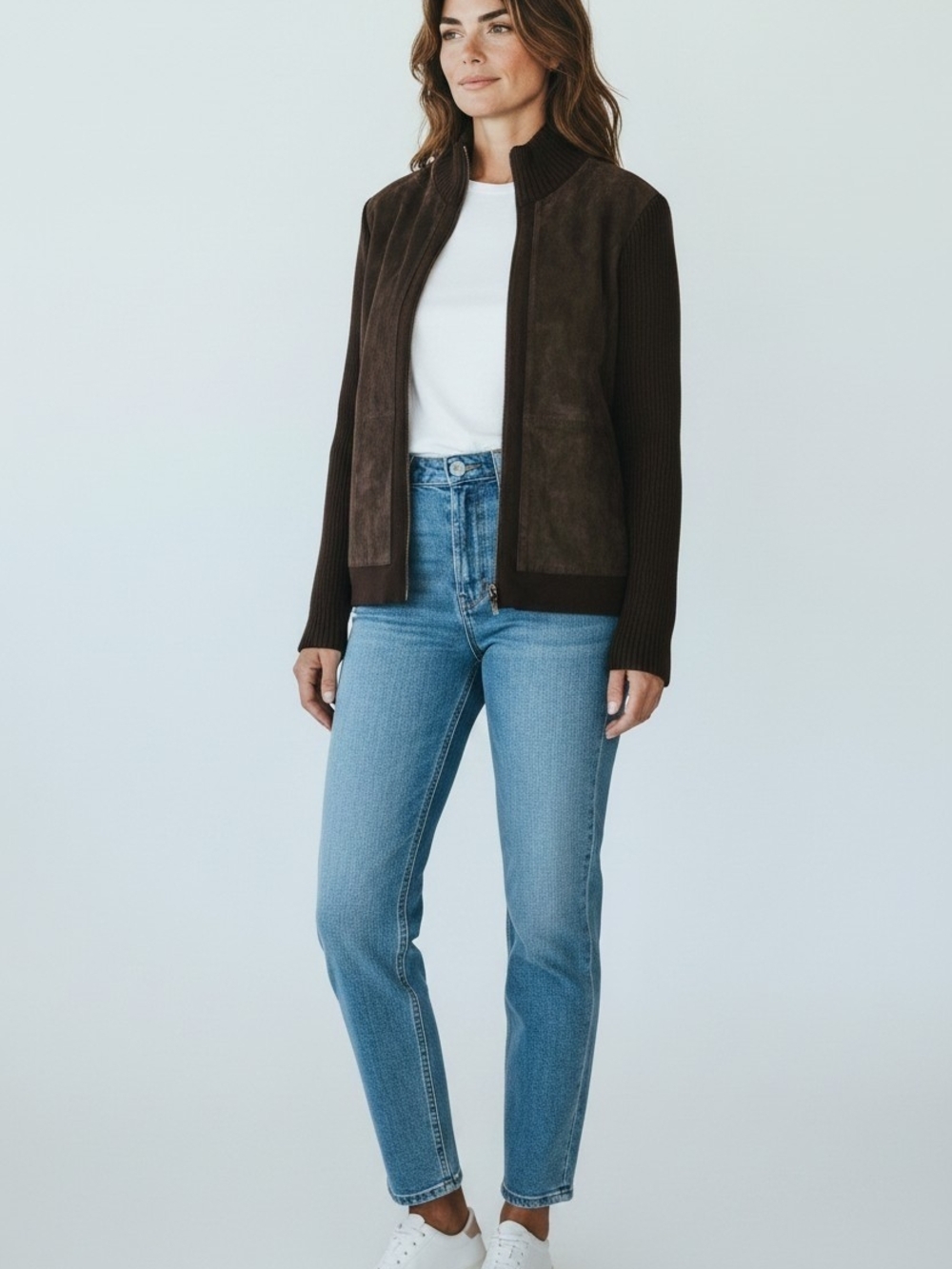 High Sierra Classic Brown Suede & Knit Zip-Front Jacket - Women